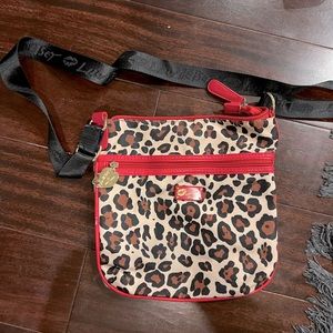 Betsy Johnson crossbody by Luv Betsey in leopard print.